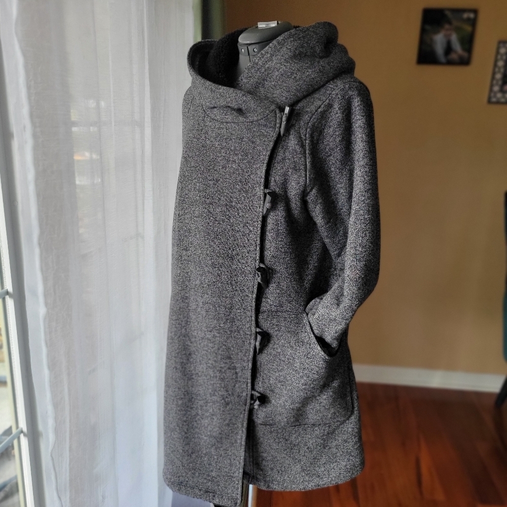 Glow and Grow Sherpa Charcoal Women's Cowl Neck Jacket Maternity Size Small - Picture 2 of 12